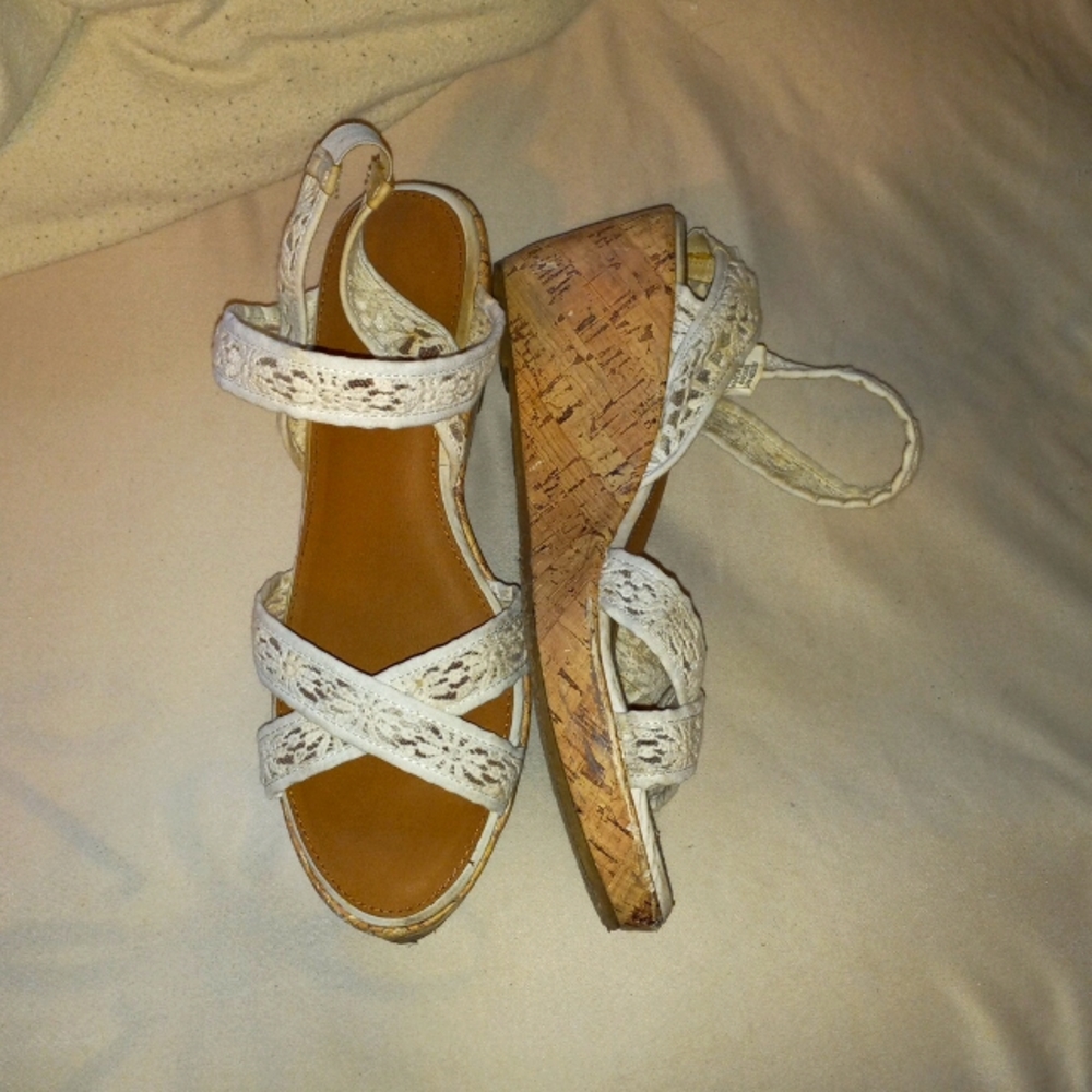 Justice white lacey wedges